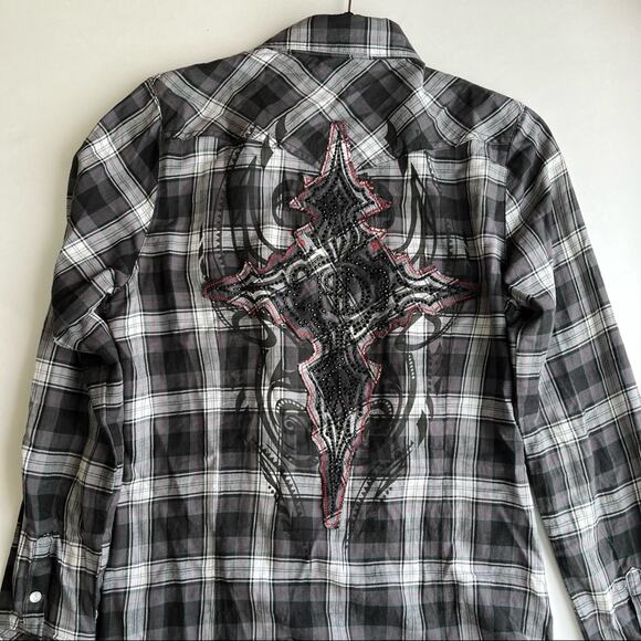 Harley Davidson Plaid Button Down Shirt Bling Embellished Rhinestone - Picture 3 of 6